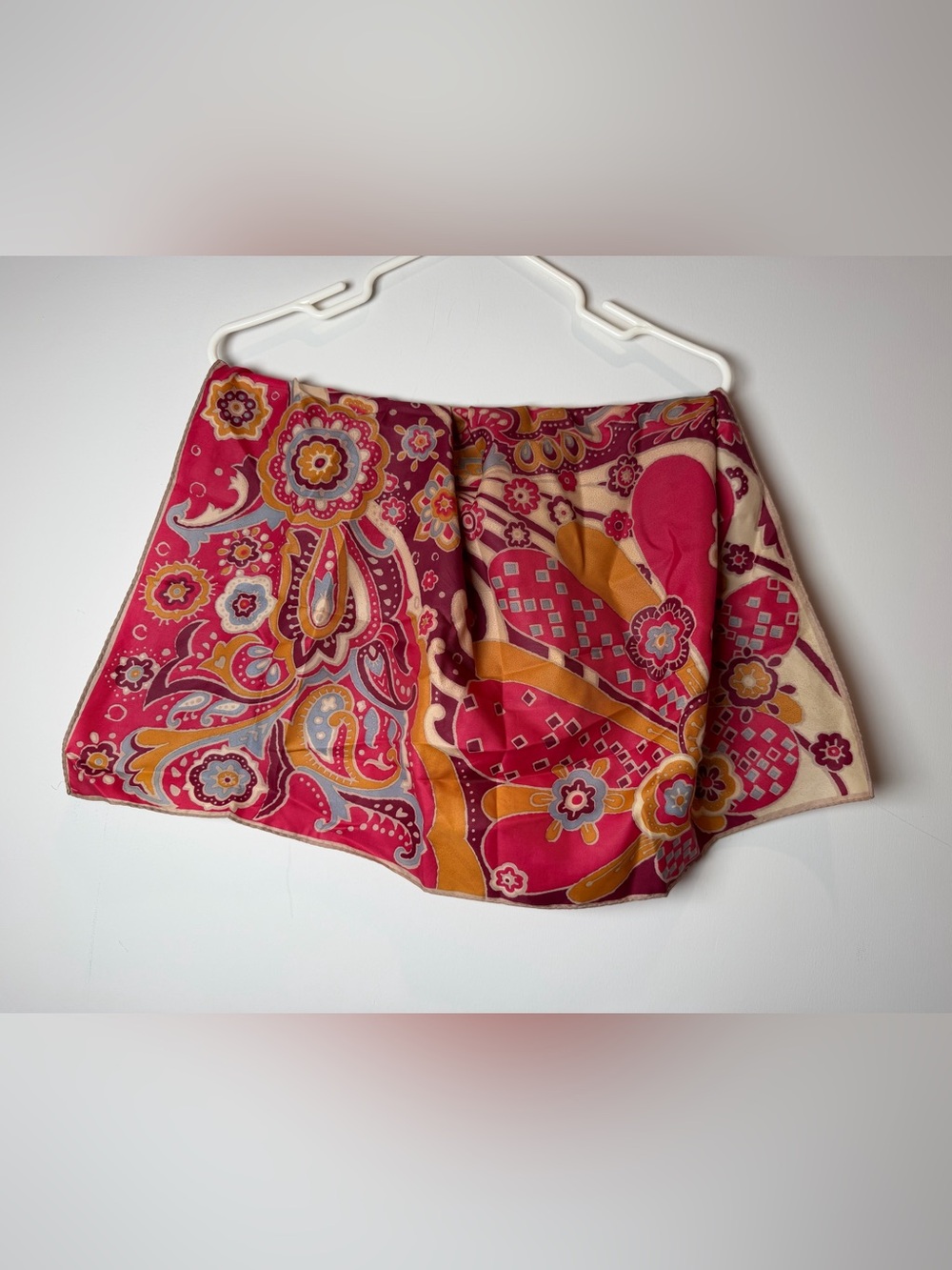 Vintage Pink Floral Scarf Made In Japan 27”